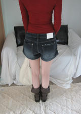 Koka Distressed Low-Rise A-Line Denim Shorts 