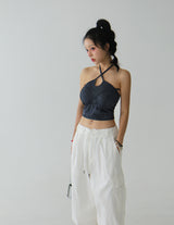 Halterneck Strap Denim Tube Top