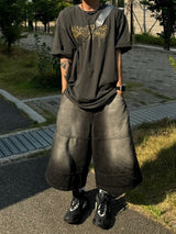 Cutting line vintage washing denim bermuda pants 2C
