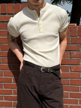 [MUSCLE FIT] Raglan golgi 5button henley neck half t-shirts(5color)