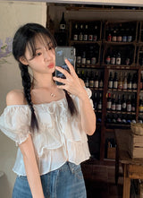 #Cancan Puff Shirring Short Sleeve Blouse (2color)