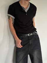 Flow 3 button henley neck t-shirts(4color)