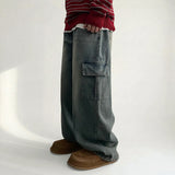 Light Washing Cargo Denim Wide Pants