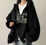 Lantic Lettering Boxy Fit Two Way Hooded Zip-Up