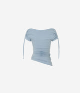 Meow Summer draping shrring Boat neck Top