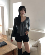 Hina Shirring Tie Ribbon Long Sleeve