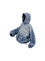 RELABEL (Gemeng) Stud-embellished, printed, gradient-wash checked hooded denim sweatshirt