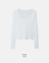 Raymi Heart Neck Shirring Slim Rib T-Shirt (4color)