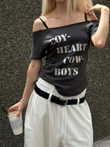 Coy heart boat neck slim t-shirts(3color)