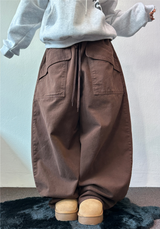 PEACH FLEECE🍑AMERICAN BIG OVER COTTON BALLOON PANTS 🤎💜🖤3COLOR