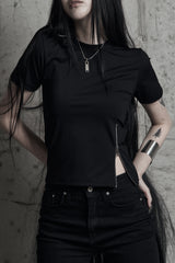 [label] sculptural Jersey zipper top BLACK