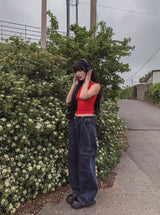 [U-DENIM/Planning Products] サマーピンタックワイドカーゴデニムパンツ