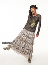 Crushed textured lace panelled snake print cake dress