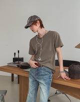 ヴェール ボタン Vネック ショートスリーブ Tシャツ