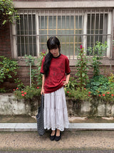 Mujeuf Tiered Lace Banding Long Skirt