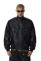 Textured PU Leather Jacket