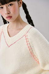 Heart Needle V-neck Knit [Ivory]