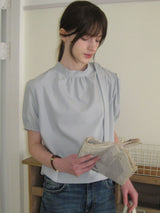 Triple Button Tie Short-Sleeved Blouse ( 2 colors )