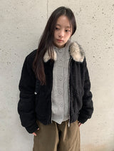 Sanpori Quilted Boucle Fur Collar Short Jacket