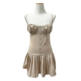 Linn Sleeveless Pleated Mini Dress (Beige)