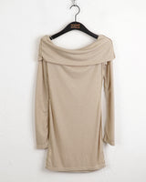 Rapshire Modal Overlock Ribbed Off Shoulder Long Sleeve T-Shirt
