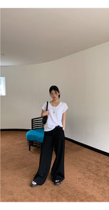 black wide casual straight pants
