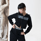 クロップロゴフードジップアップ (BLACK)