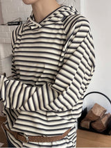 [Unisex]ストライプインナーフードロングスリーブス(3color)