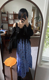 フリンジVネックニットトップ (BLACK)