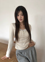 ソジンレースシャーリングボタンTシャツ