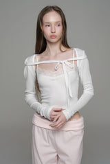 Morning mist ribbon bolero, White