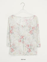 Heysha Flower Slit Punching Three Quarter T-Shirt