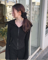 [♡MADE♡] puppy velour back eyelet slim hood zip-up