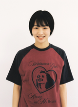 Webhouse ガールフォーエバーラグランTシャツ - チャコール/バーガンディー