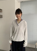 Darun Waffle Color Matching Button Hoodie