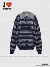 wool knit polo collar stripe knitwear