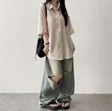 Lori Linen Oversized Fit Short Sleeve Shirt Shirt