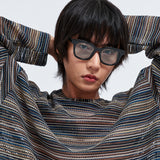SEE-THROUGH CRAFT KNIT PULLOVER BLUE