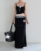 Number Lettering Color Banding Long Skirt