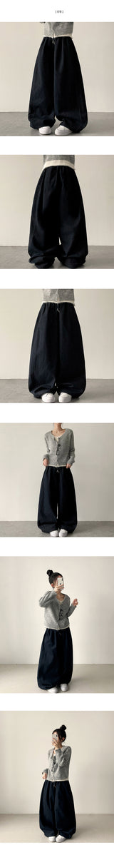 Itku Nonfade Side Slit Line Banding Denim Wide Pants