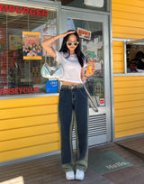 グリーナリーカラースプレーダイドワイドデニムパンツ code 21017