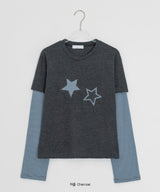 Baffon Stripe Star Layered Long Sleeve Tee