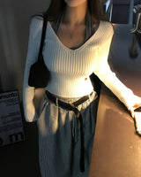 Yami Ribbed Deep V-Neck Knit