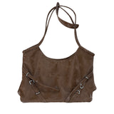 Belted Buckle Cross Double Strap Big Shoulder Bag (3 Colors)