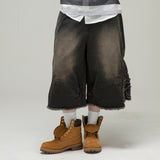 GP115 Biker Washed Denim Bermuda Pants (BLACK)
