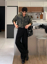  Lebey Daily Back Banding Wide Denim Pants
