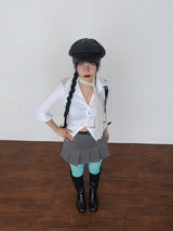 HIGHTEEN PLEATS MINI SKIRT WITH BELT SET IN GRAY