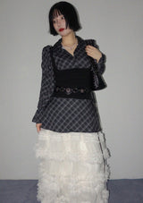 ベストレイヤードチェックミニドレス (BLACK)