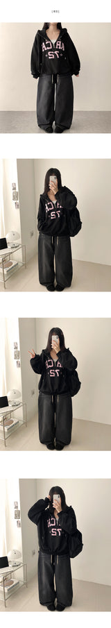 Doha Side Snap Waist Banding Balloon Wide Denim Pants