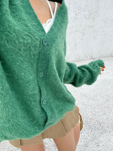 (UNISEX) WOOL OVERSIZED HANDWARMER-DETAIL V-NECK CARDIGAN - 2 COLOR